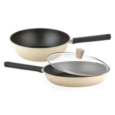 퀸센스 샌드 후라이팬 세트 3개, 베이지, 후라이팬 28cm + 궁중팬 28cm + 유리뚜껑 28cm, 1세트