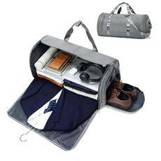 Bergsalz 여행용 의류 가방 어깨 스트랩이 달린 컨버터블 남성용 여성용 전문가용 휴대용 더플 백-투인원 접이식 위켄더 여행 수트 백 그레이, 회색