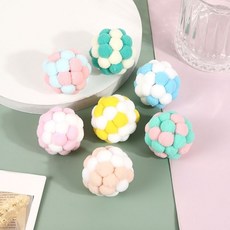 貓咪玩具 網紅絨球玩具 彈力球 七彩毛線球, 1個, 馬卡龍-隨機色【5個裝】+內置響石,+（有驚喜）送盲盒小玩具