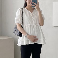 [당일출고] 수엠W 임산부 블라우스 여름 반팔 티어드 A라인 외출복 하객룩 R08 루나블라우스