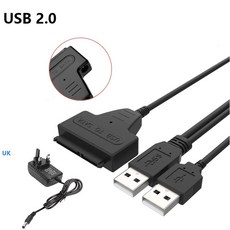 SATA USB 3 0 케이블 어댑터 2 5 5인치 SSD HDD 외장 하드 디스크 22Pin 12V 2A 전원, USB 2.0 UK 플러그