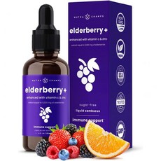 뉴트라챔스 엘더베리 시럽 비타민 C와 아연이 함유된 5000mg 추출물 블랙 액체 방울 무설탕 부스터 비건 글루텐 프리, 1개