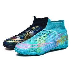 兒童足球鞋 高幫 碎釘 人造草地 訓練比賽專用 5.0.3, 332碎釘鴛鴦黑色+綠色,39