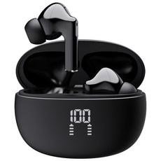 프랑스 톰슨 ENC 노이즈 캔슬링 LED 블루투스 6.0 이어폰 무선 방수, 블랙 TBE-201K