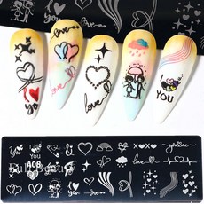 네일 템플릿 프랑스어 아트 스탬핑 플레이트 기하학 웨이브 라인 드로잉 꽃 사랑 레이스 스탬프 참 몰드 스텐실 도구 LAXYD, 옵션22) A08, 1개