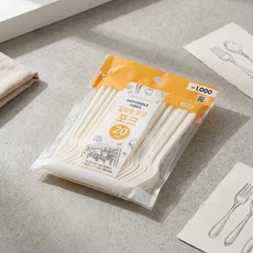 다이소 일회용 위생 포크 20개입 플라스틱 과일 디저트용 도시락 식기, 화이트(패키지_화이트,오렌지)