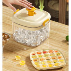 가정용 아이스 메이커 얼음 트레이 보관통 사각형 대용량 얼음통 누른식 투명디자인, 옐로우(25칸)