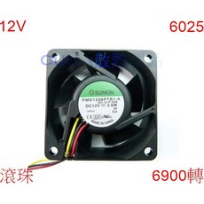光華CUMA散熱精品 SUNON PMD1206PTB1-A 12V 6025 滾珠風扇 6900轉 高風量散熱, 1個