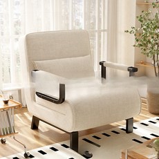 조절 소파 의자 1인 소파 접이식 소파 베드, 베이지 화이트, 65cm