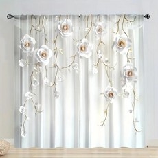 우아한 흰색 꽃무늬 시어 커튼 거실 침실 사무실용 빛 차단 프라이버시 패브릭 모던 홈 데코