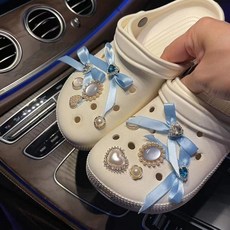 可愛日系絲帶蝴蝶結多巴胺洞洞鞋DIY配件 鞋花 綁帶鞋扣百搭鞋花 鞋扣 鞋面裝飾 洞洞鞋配件