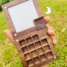 胡桃木ins水彩木盒分裝盒調色盤 便攜迷你夾子香檳金木套裝微瑕盒 好玩，好看, 1個, 微瑕15色胡桃方盒-空盒