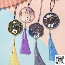 平安符古風十字繡DIY材料包 2024情侶禮物 附繡框 雙面繡平安福御守, 1個, 花開花朵掛件,無繡繃【需要自備】