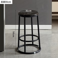높은 의자 바의자 둥근 가정용 식탁 원형 홈바, 55cm 검정 대리석-블랙 프레임