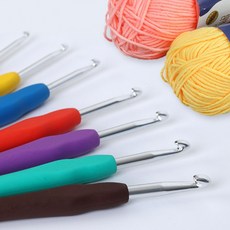 뜨질용 실리콘 손잡이 코바늘 9종 세트 호수별 구성 수공예 전문 도구, 1개