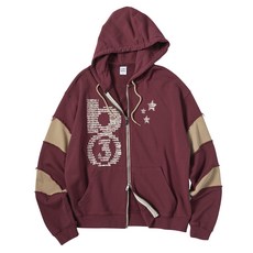 TRAVEL 재기드 리틀 비 후드 집업 와인