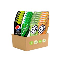 LOTTE 樂天 易開罐派對組合 355ml 24入(百事可樂零卡 6入 + 七星零卡汽水6入 + TAMS零卡橘子汽水 6入 + TAMS零卡奇異果汽水 6入), 24瓶