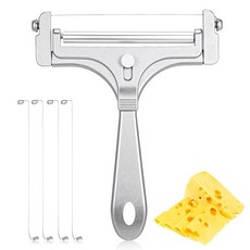 DPLONG 스테인리스 스틸 치즈 슬라이서 휴대용 조절 커터 4개 와이어 블록 추가 식품 가능한 버터용 포함 슬라이서