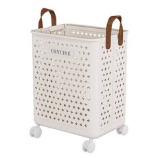 CONCISE 帶滑輪可折疊大容量透氣洗衣籃, 白色
