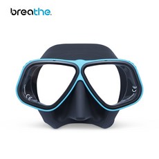 breathe 潛水面鏡，舒適貼合，低容積設計，鋼化玻璃鏡片，多色可選, 黑藍