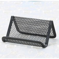 MaxGear 網格名片座 工業風金屬名片架 黑色耐用桌面收納, 黑色