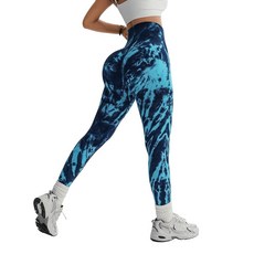 Lynmai 여성용 하이 웨이스트 요가 레깅스 - 하이 웨이스트 복부 컨트롤 요가 팬츠 - 심리스 소프트 운동용 타이츠 블루-블랙 ML