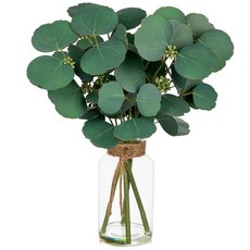 ECLATIS Briful 인조 물이 있는 투명 유리 꽃병에 담긴 인공 유칼립투스 줄기 35.6cm14인치 가짜 식물 잎 홈 오피스 농가 웨딩 센터피스 장식용 304964, Dark Green