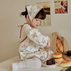 돗투돗 유아 어린이집 방수 앞치마 두건 토시 3종세트 3~5세용, 돗꼼(브라운)