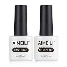 에이멜리 쏘크 오프 U V 젤 폴리시 베이스 코트 및 노 와 AIMEILI Soak Off U V Gel Polish Base Coat and No Wipe Top Coat Set, 1개
