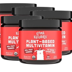 라마내추럴스 키즈 리얼 과일 멀티비타민 체리맛 구미 LLAMA NATURALS Kids Real Fruit Multivitamin, 90정, 5개