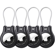 IPX8 방수 에어태그 열쇠고리 홀더 애플 1세대 및 2세대 호환 4개 세트 잠금 케이스 와이어 케이블 포함 초강력 안전 수하물 가방용, BLACK-4PC