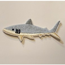 可愛鯊魚刺繡布章 DIY手工藝裝飾配件 熨燙縫製兩用, 淺藍色, 1個