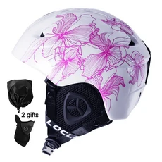 LOCLE 남자 여자 스키 헬멧 아이 영 인 몰드 스케이트 보드 스노우 헬멧 모빌 오토바이 사이즈 S/M/L/XL, Purple Flower Set