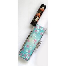 富士山櫻花黑牛角印章, 1個, 轉運富士櫻印章+藍綠色日本製印鑑盒子