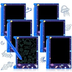 Nezyo 6피스 우주 파티 크리스마스 선물 미니 LCD 필기 태블릿 아동용 11.4cm(4.6인치) 낙서 보드 드로잉 태블릿 지울 수 있는 재사용 가능한 전자 드로잉 패드 파, 우주 테마, 6
