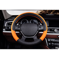 블루S 자동차 핸들커버 고급가죽 핸들커버 사계절용 전차종 자동차용품, 오렌지