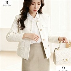 비비디아 여성용 엘레강스 골드버튼 트위드 노카라 자켓 하객룩 오피스룩 봄가을 필수템 재킷 5563