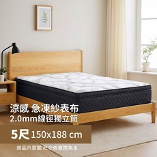 阿拉斯加急凍紗獨立筒床墊，涼感舒適、支撐性佳，各式睡姿皆宜, 白色藍色紋路