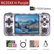 ANBERNIC RG35XX H 휴대용 게임 콘솔 Linux 3.5 인치 IPS 스크린 H700 레트로 비디오 플레이어 3300mAh 64G, 01 Purple TR 64G