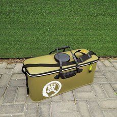 EVA運漁箱 活魚桶 車載活魚桶 活魚箱 養魚箱特大加長活魚桶可折疊加厚超長釣魚桶加大號黃鱔引條桶EVA運漁箱, 軍綠色66X25X28CM【有網孔】