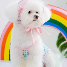 강아지 수영복 체크 비키니 반려견 애견 수영복 모자 여름