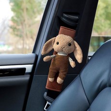 上新 安全帶護肩帶 汽車安全帶護肩套加長可愛卡通車載保險帶防勒保護兒童車飾用品女, 棕色垂耳兔卡絨護肩套（一個）, 1個