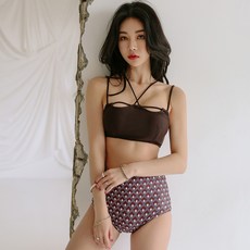 VERAF 細肩帶素色泳衣+高腰泳褲套裝 F335