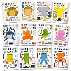 Make a Face 아동용 스티커 시트 - 로봇 동물 및 해양 생물 얼굴 36장 - 유치원 공예 어린이 파티 활동 및 스티커 얼굴 431612, Make a Face 아동용 스티커 시트 - 로봇, 동