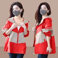 지고다그 여성 배색 후드 바람막이 여름 얇은 자외선 차단 아노락 점퍼 SX68545