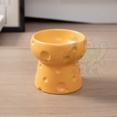 陶瓷寵物碗 奶酪造型 狗碗 貓碗 高腳碗 糧碗 水碗 保護頸椎 大口徑, 1個, 糧碗奶酪碗【黃色】, 黃色