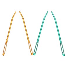 GHSHOP 4pcs 알루미늄 큰 눈 구부러진 팁 태피스 트리 다닝 바늘 뜨개질 도구, 골든 그린, 합금
