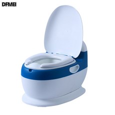 DFMEI 兒童馬桶坐便器女寶寶男孩仿真小馬桶嬰幼兒便尿盆如廁訓練帶音樂, 藍色pvc款:如圖