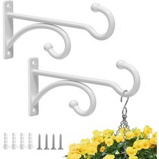 6인치 식물 걸이 후크 야외 실내 화분 걸이용 벽걸이 바구니 바람 차임 새 모이통 랜턴 새집블랙 메탈 2팩, White, 6 Inch