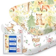 TotBasic 팩 앤 플레이 시트 장착 버터처럼 부드러운 휴대용 아기 침대 시트 Graco Pack n Play 플레이야드 아기 침대 및 기타 68.6 x 99.4cm(2, 매혹적인 숲